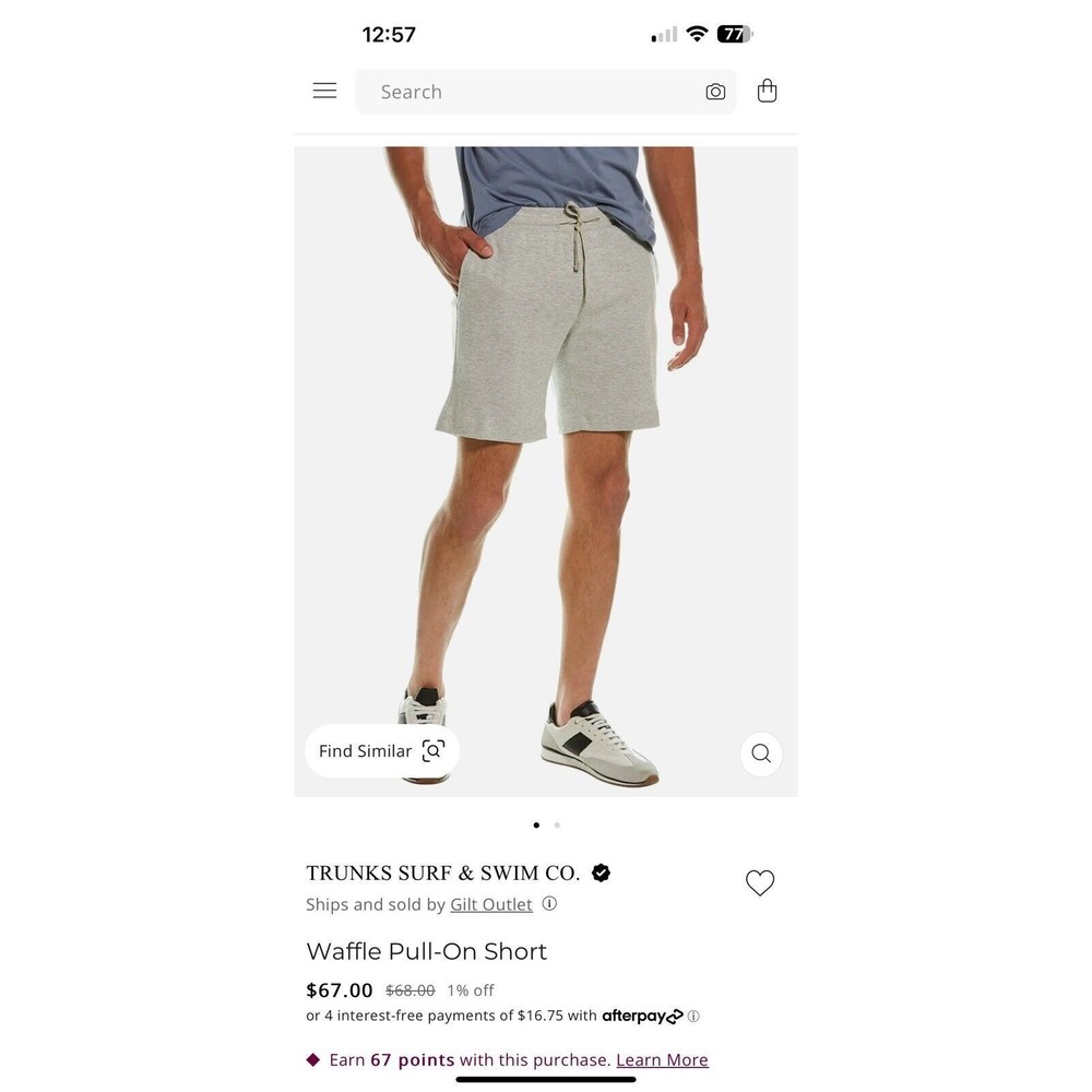 Trunks Surf and Swim Co. Waffle Short, Men's Small, Grey, new with tags, beach